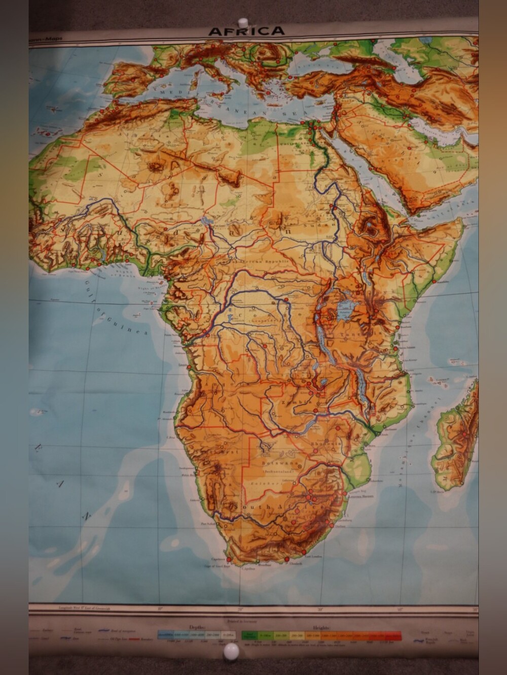 70"×64" Westermann-maps 1967 Classroom Map Of Africa, Made In Germany